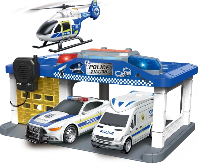 Stazione di polizia con elicottero, luci e suoni