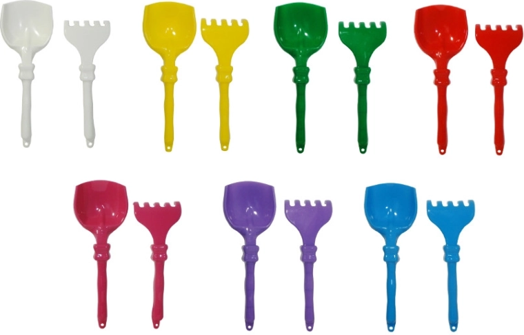 Paletta e rastrello di plastica per sabbia per bambini