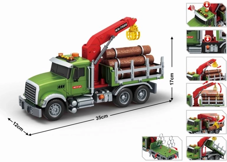 Camion da trasporto con gru e tronchi di legno 1:14