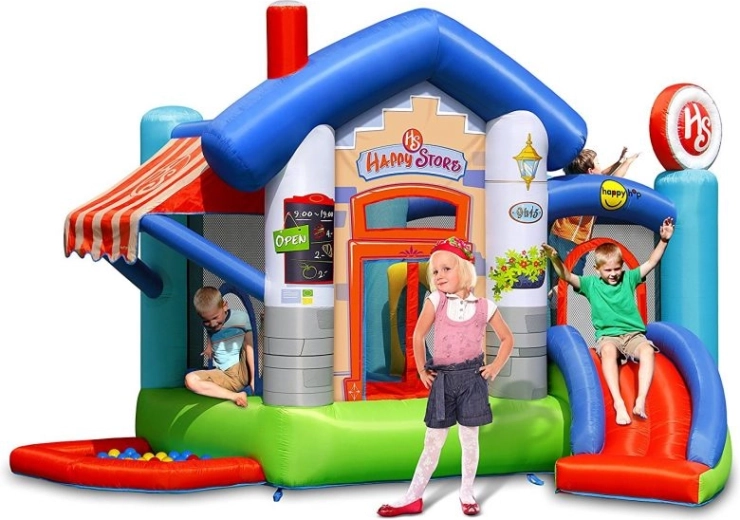 Castello gonfiabile Happyhop Happy Store con scivolo e trampolino