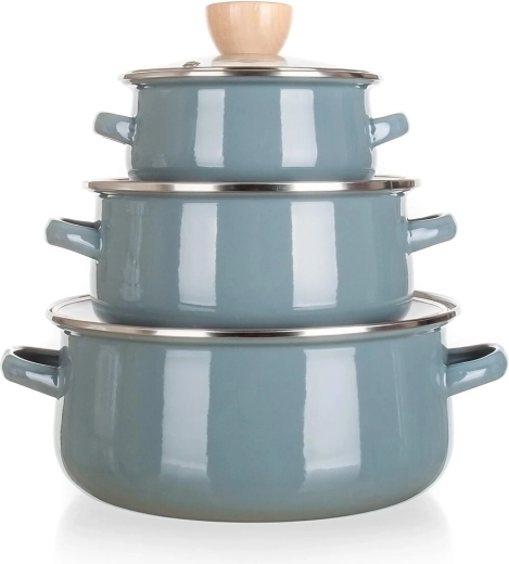 Set di pentole smaltate Natural Olive, 6 pezzi