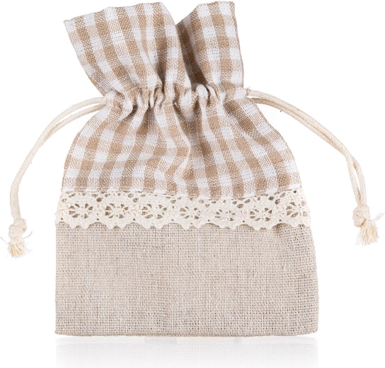 Sacchetto decorativo in cotone con quadretto beige chiaro 10 × 13 cm