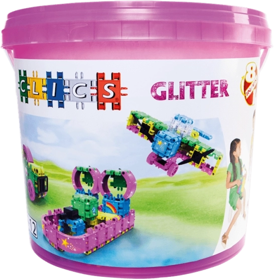 Clics Glitter set di costruzione nel secchiello 8in1 – 175 pezzi