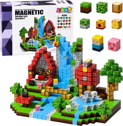 Cubetti magnetici – mondo fantasy pixelato: foresta e cascata 3D (100 pezzi)