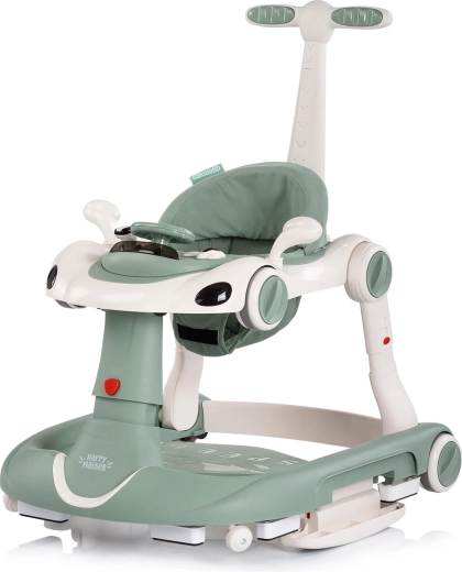 Girello interattivo per bambini 5 in 1 con maniglia e cappottina – basilico