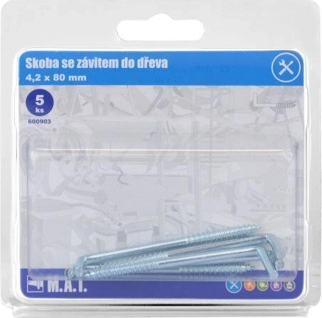 Gancio a vite per legno 80 × 4,2 mm, zincato, 5 pz