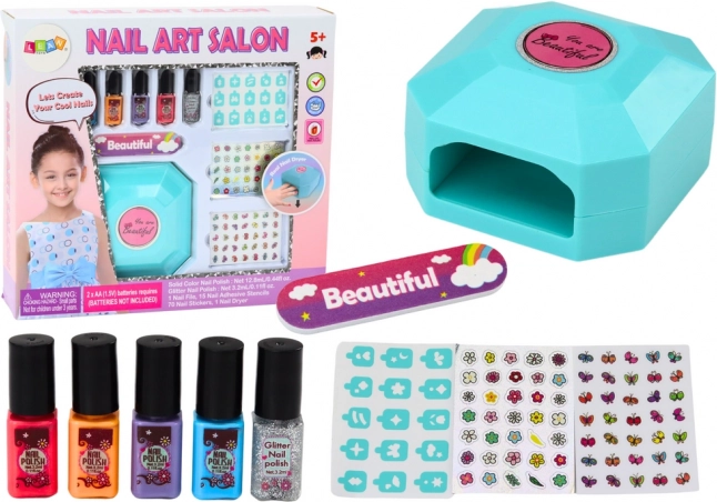 Set per manicure per bambini con smalti, adesivi e asciugatore