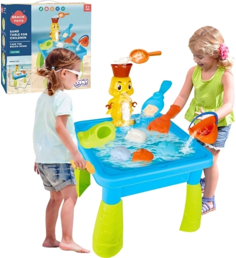 Woopie tavolo acqua e sabbia 2 in 1 con paperella e cascata, 9 accessori