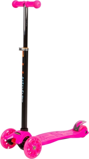 Monopattino pieghevole rosa a tre ruote per bambini con sistema di bilanciamento e ruote LED luminose