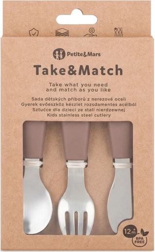 Petite&Mars set di posate per bambini in acciaio inox Take&Match Velvet latte 12m+