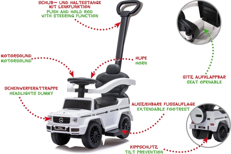 Port cavalcabile per bambini Mercedes-Benz G 350 d 3 in 1 bianco