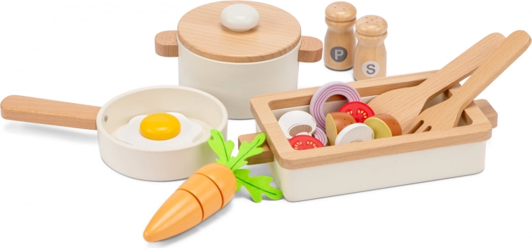 Set di stoviglie in legno per cucina dei bambini
