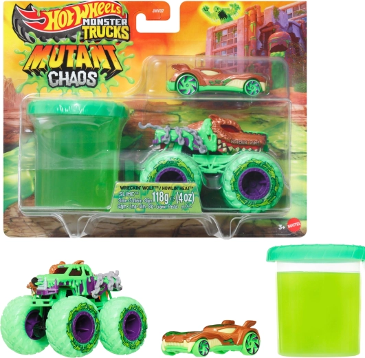 Hot Wheels Monster Truck Mutant Chaos con 2 veicoli e slime - 1 pezzo