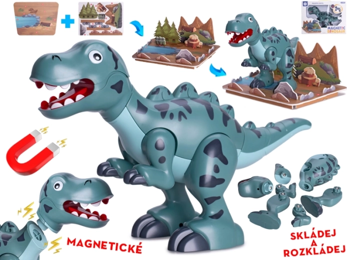 Dinosauro magnetico T‑Rex 28 cm – figure da costruzione interattive con accessori
