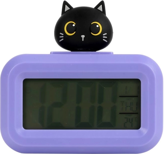 Sveglia digitale viola con gattino