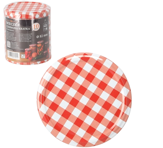 Set di coperchi per conserve 82 mm con motivo a quadretti rosso e bianco, 10 pz