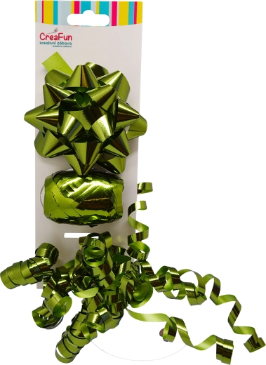 Set regalo verde metallizzato 3 pz (fiocco, nastro, fiocchino)