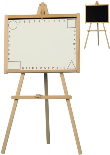 Lavagna per bambini in legno su cavalletto 2 in 1 per gessetti e pennarelli, magnetica