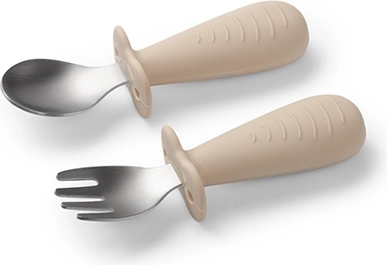 BabyOno set di posate per bambini con barriera beige 12m+