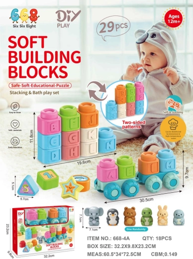 Set di cubi morbidi con lettere e locomotiva