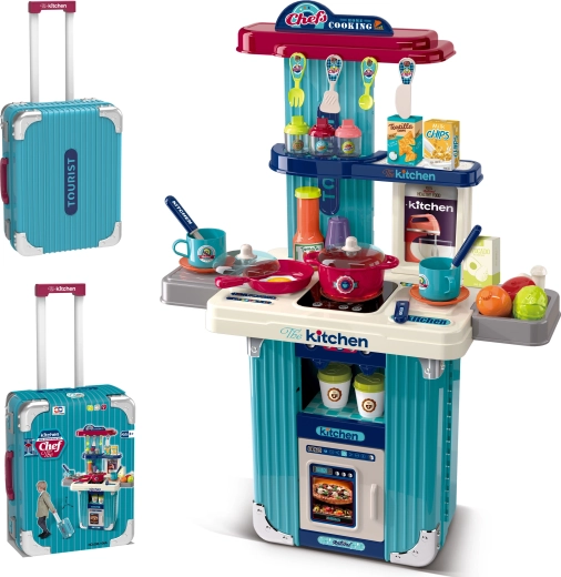 Valigetta 2 in 1 e cucina giocattolo con accessori – blu