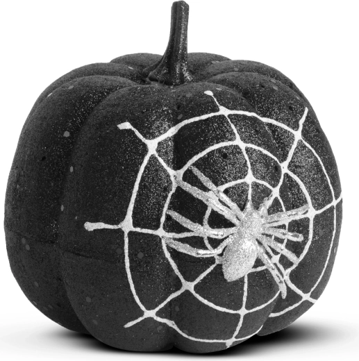 Decorazione di Halloween a forma di zucca con ragno e glitter neri, 15 cm