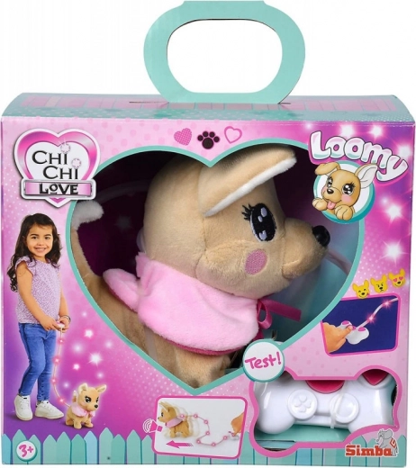 Cagnolino peluche interattivo CHI CHI LOVE Loomy con guinzaglio luminoso e telecomando, 18 cm
