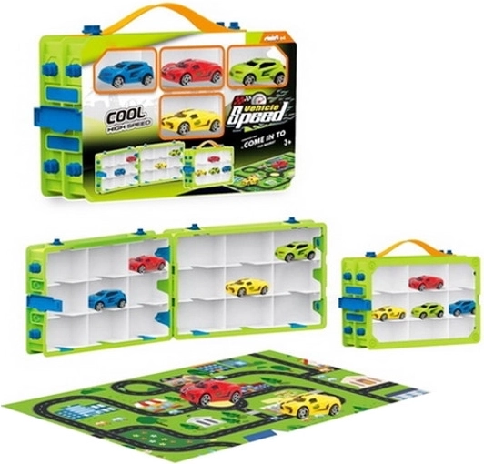 Set di macchinine con valigetta e tappetino da gioco