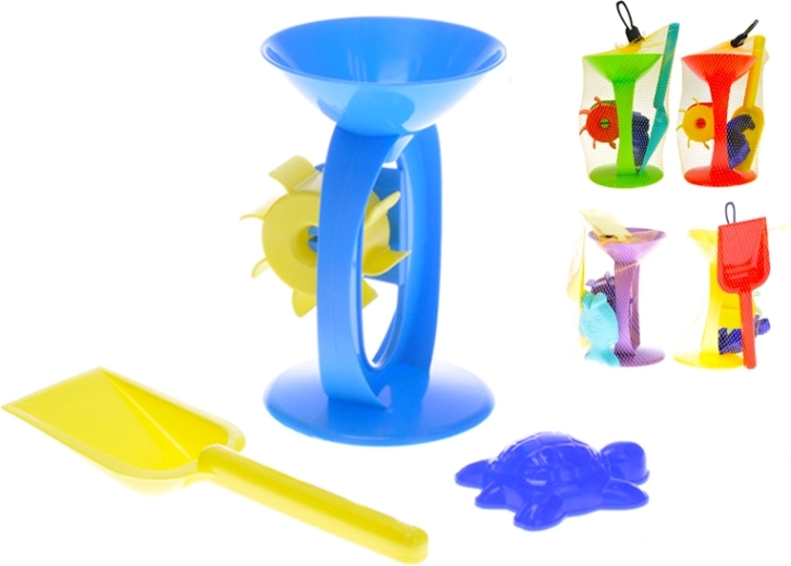 Set da sabbia con mulino, paletta e formina (3 pezzi)