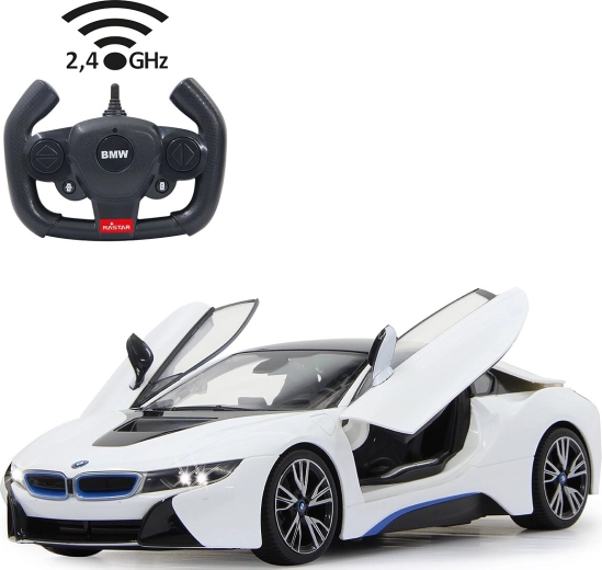 Auto radiocomandata Jamara BMW i8 1:14 bianca, 2,4 GHz, con apertura delle portiere
