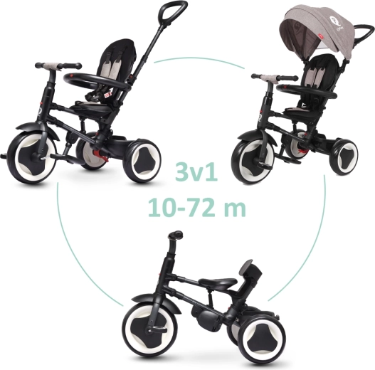 Triciclo pieghevole per bambini Qplay Rito Grey con guida parentale