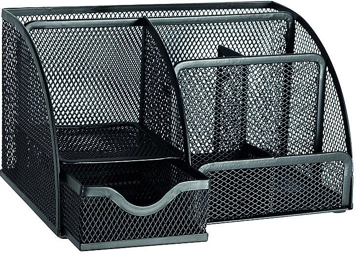 Organizer da scrivania in metallo con cassetto, nero
