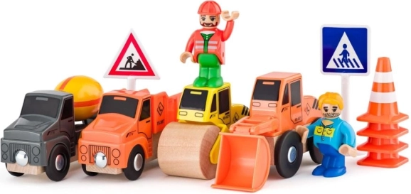 Veicoli da cantiere con autisti – set in legno per bambini