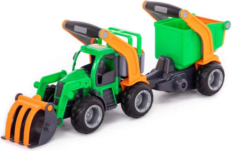 Trattore GripTruck con pala caricatrice anteriore e rimorchio