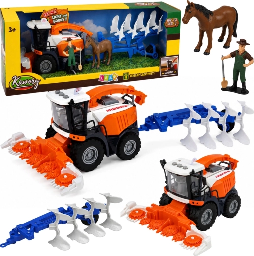 Mietitrebbia per bambini con barra falciante e aratro – fattore e cavallo, luci e suoni (4 pezzi)