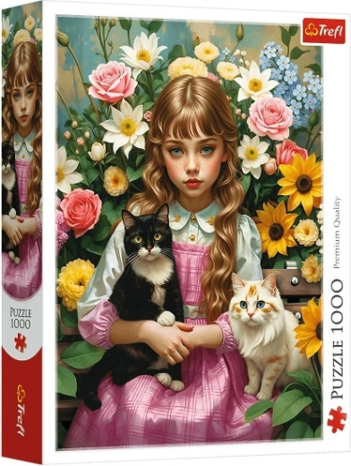 Puzzle Trefl Ragazza con gatti 1000 pezzi