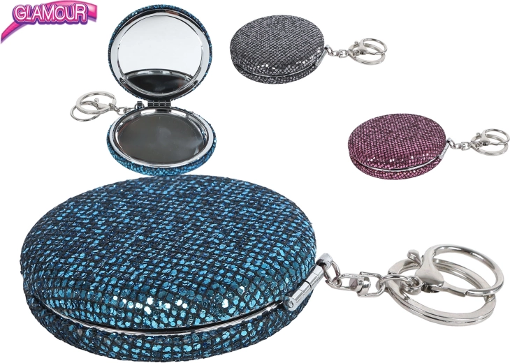 Portachiavi Glamour con specchietto e glitter