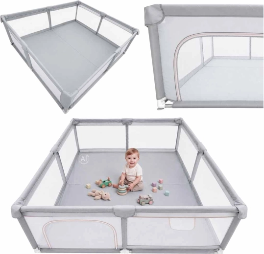 Box per bambini pieghevole con ingresso laterale con zip 180 × 200 cm, grigio
