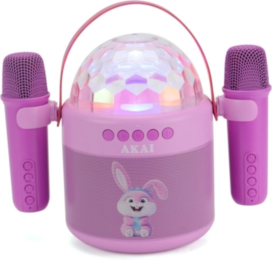 AKAI JoyBox Kids set karaoke per bambini con altoparlante, 2 microfoni wireless e LED RGB