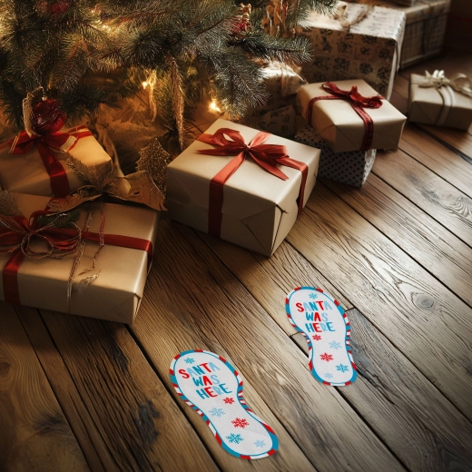 Adesivo natalizio a forma di impronte «Santa was here» 25 × 10 cm – 2 pezzi