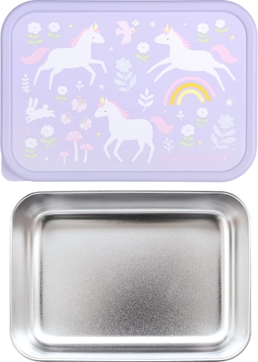 A Little Lovely Company lunch box in acciaio inox con coperchio in plastica unicorni e arcobaleno