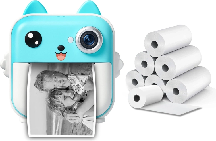 Fotocamera istantanea con mini stampante termica 48 Mpx, blu (incluse 6 rotoli)