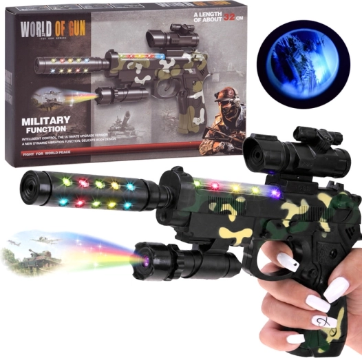 Pistola militare per bambini con proiettore ed effetti luminosi mimetica moro 32 cm - 1 pezzo