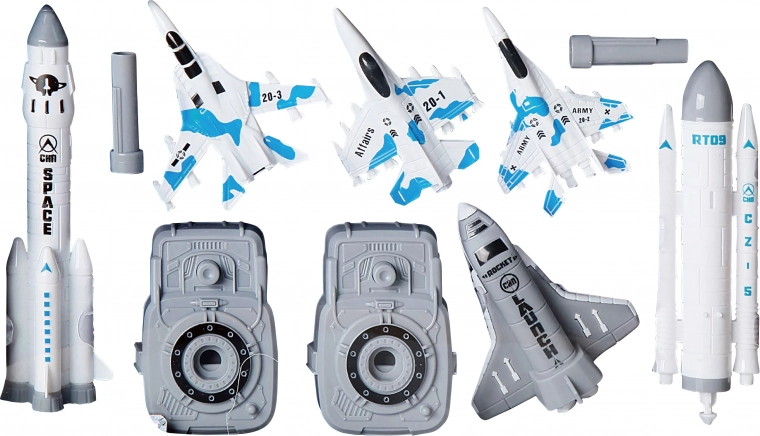 Razzo con piattaforma di lancio e accessori