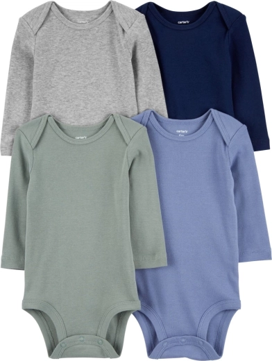 Carter’s set di body a maniche lunghe per bambino, blu/verde/grigio, 4 pezzi, taglia 56