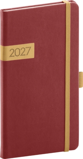 Agenda tascabile Notique Twill 2027 bordeaux-oro 9 × 15,5 cm