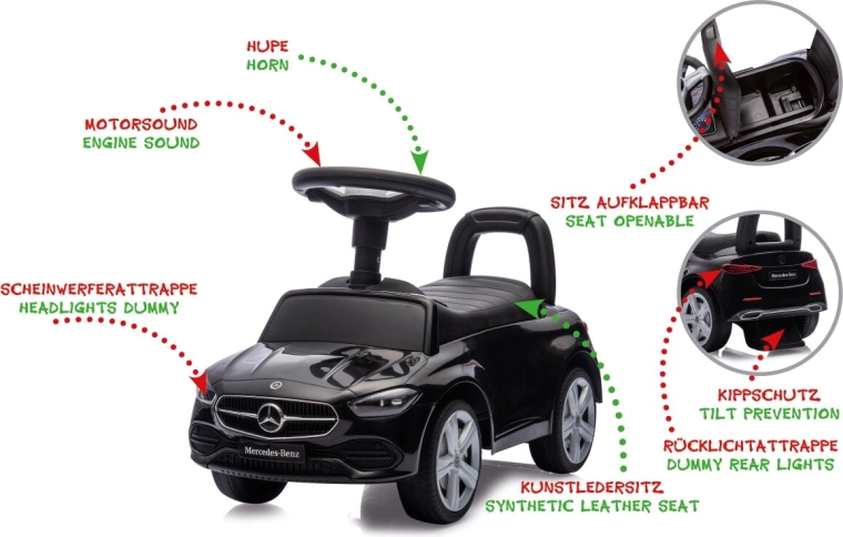 Cavalcabile per bambini Mercedes-Benz C-Class 2 in 1 nero
