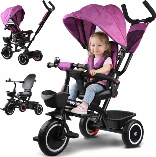 Triciclo per bambini 3 in 1 con parasole TINY BIKE – Rosa