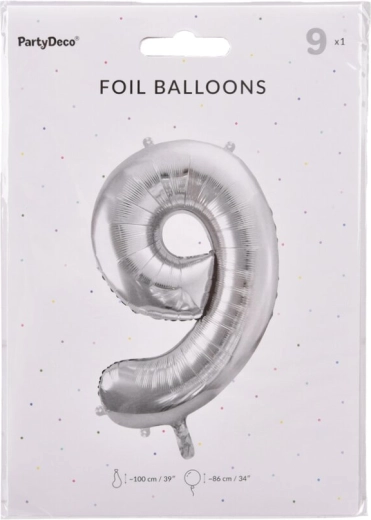 Palloncino in foil numero 9 argento 86 cm