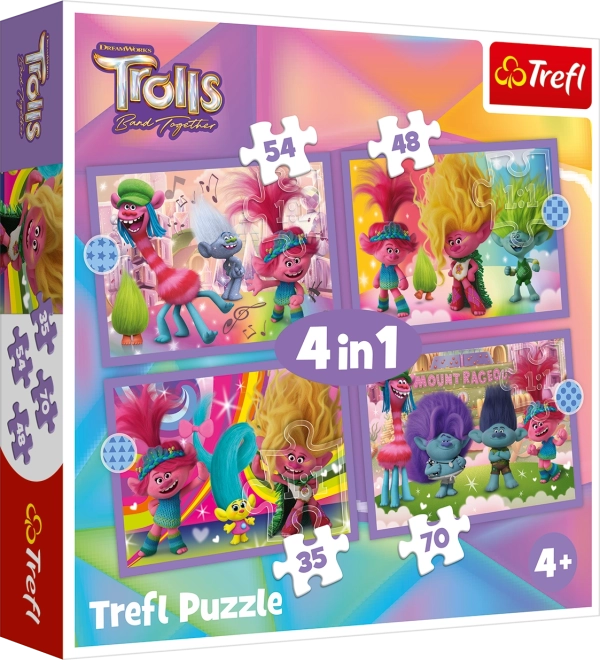 Trefl puzzle Trolls 3: avventura colorata 4in1 (35, 48, 54, 70 pezzi)